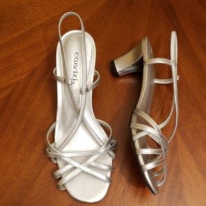 Cabrizi Festive criss cross silver 2.5 inch heel